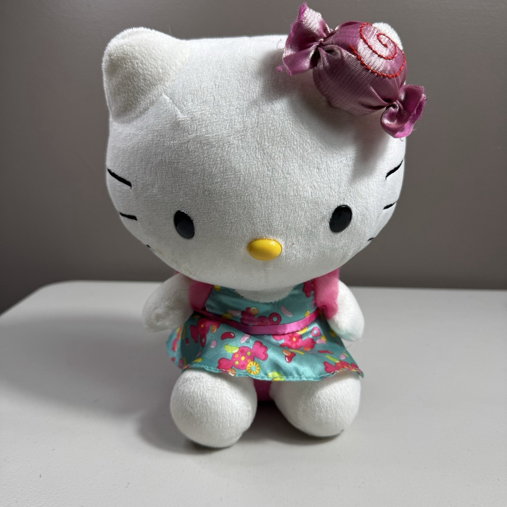 Sanrio Hello Kitty Plush Blue Floral Dress Candy Bow Stuffed Toy 8-10 Inch